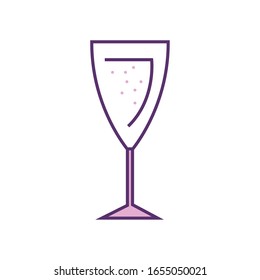 Champagne cup line fill style icon design, Alcohol drink bar beverage liquid menu surprise restaurant and celebration theme Vector illustration