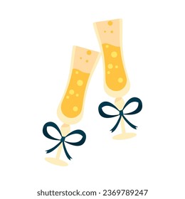 champagne cup toasting with bows vector isolated