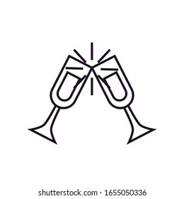 Champagne cups line style icon design, Alcohol drink bar beverage liquid menu surprise restaurant and celebration theme Vector illustration