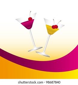 Champagne cups on colors background