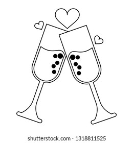 champagne cups toast with hearts black and white