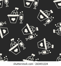 Champagne doodle drawing seamless pattern background