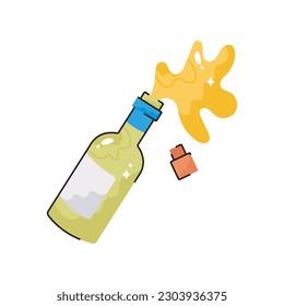 Champagne doodle filled vector outline Sticker. EPS 10 file