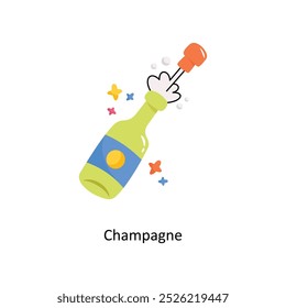 Champagne doodle vector outline Sticker. EPS 10 file