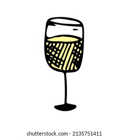 Champagne drink vector sketch icon. Hand drawn glass element. Summer party bar sign. 