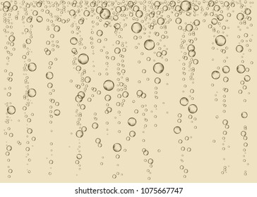 Champagne. Effervescent drink. Fizzing air   bubbles on gold  background. Fizzy sparkles. Vector texture.