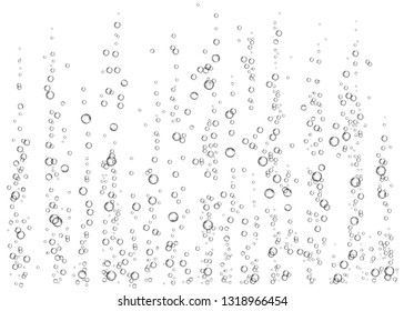 Champagne. Effervescent drink. Underwater fizzing air bubbles on white  background. Fizzy sparkles in water, sea, aquarium, ocean. Soda. Undersea vector texture.