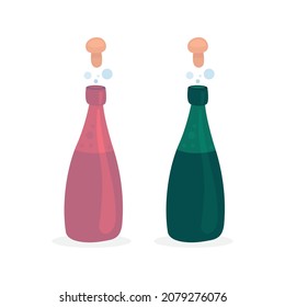 Champagne. Champagne explosion, cartoon style, hand drawn illustration. Part of set.