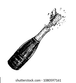 Hand Drawn Illustration Champagne Explosion Alcohol Stock Vector 