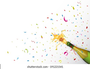 Champagne Explosion With Ribbon And Confetti 