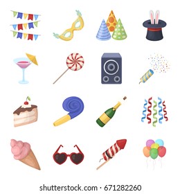 Champagne, firecrackers, cake items for the holiday.Party And Parties set collection icons in cartoon style vector symbol stock illustration web.