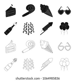 Champagne, fireworks and other accessories at the party.Party and partits set collection icons in black,outline style vector symbol stock illustration web.