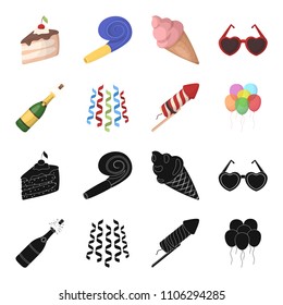 Champagne, fireworks and other accessories at the party.Party and partits set collection icons in black,cartoon style vector symbol stock illustration web.