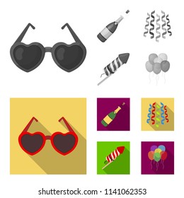 Champagne, fireworks and other accessories at the party.Party and partits set collection icons in monochrome,flat style vector symbol stock illustration web.