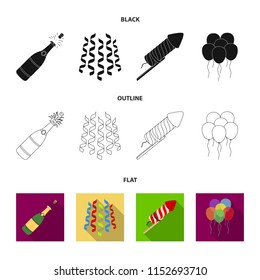 Champagne, fireworks and other accessories at the party.Party and partits set collection icons in black,flat,outline style vector symbol stock illustration web.