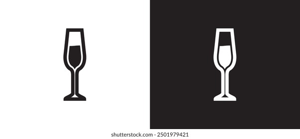 Champagne flute glass icon, Drink glass icon. Champagne cup icon for drinks in flat style. Vector illustration isolated on black and white background. Eps10