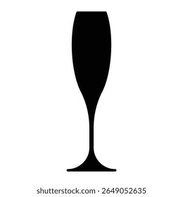 Champagne flute glass silhouette vector icon. Elegant wine glass, cocktail or sparkling drink symbol for celebration, party, toast, or event decoration design.