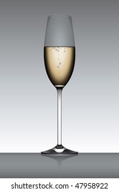 Champagne flute isolated over a gray backlit background. Vector image.