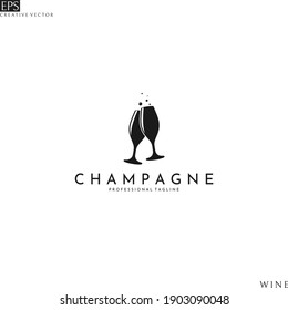 Champagne Flutes With Bubbles. Logo Template