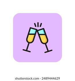 Champagne flutes toasting line icon. Cheers, party, dating. Holiday concept. Vector illustration can be used for topics like celebration, drinks, romance