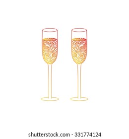 Champagne glass with abstract doodle pattern. Christmas collection. Vector illustration.