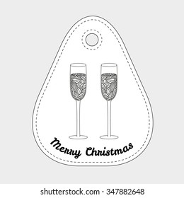 Champagne glass with abstract doodle pattern. Christmas collection. Vector illustration.