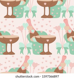 champagne glass and bottle in a seamless pattern design, perfect to use on the web or in print