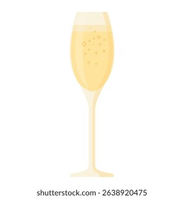 champagne glass with bubbles flat illustration