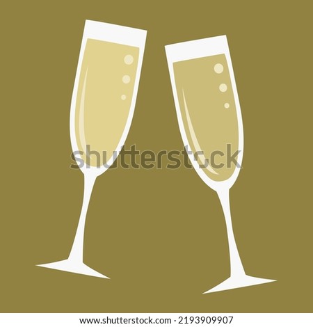 Champagne glass cheers flat vector illustration. Cute champagne glass cheers cartoon vector illustration for graphic design and decorative element
