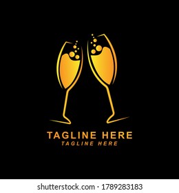 Champagne Glass Drink Logo Vector Illustration. Bar Logo Design. Glass Drink Icon.