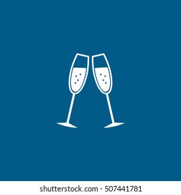 Champagne Glass Flat Icon On Blue Background