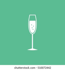 Champagne Glass Flat Icon On Green Background