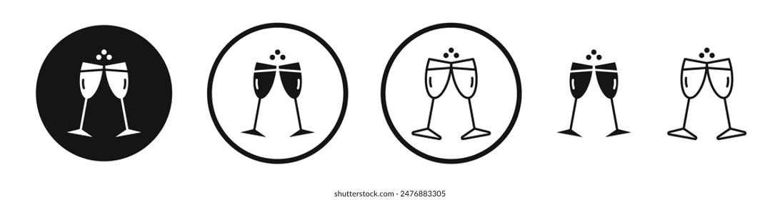 Champagne Glass flat liner icon set.
