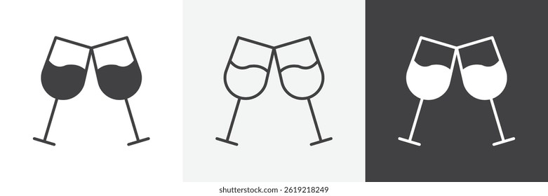 Champagne Glass flat and liner vector icons set