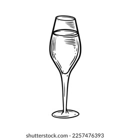 Champagne glass hand drawn black color sketch style vector art.