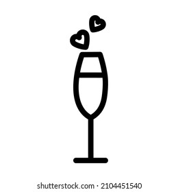 Champagne Glass With Heart Icon. Bold outline design with editable stroke width. Vector Illustration.