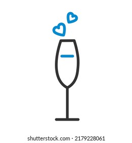 Champagne Glass With Heart Icon. Editable Bold Outline With Color Fill Design. Vector Illustration.