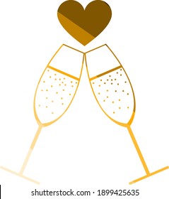 Champagne Glass With Heart Icon. Flat Color Ladder Design. Vector Illustration.