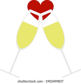 Champagne Glass With Heart Icon. Flat Color Design. Vector Illustration.