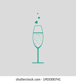 Champagne Glass With Heart Icon. Green on Gray Background. Vector Illustration.