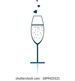 Champagne Glass With Heart Icon. Shadow Reflection Design. Vector Illustration.