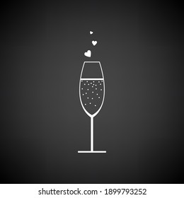 Champagne Glass With Heart Icon. White on Black Background. Vector Illustration.