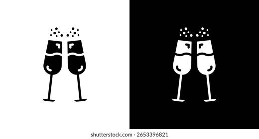 Champagne ícone de vidro silhueta preta para web, e aplicativo móvel