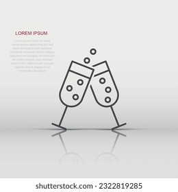 Champagne glass icon in flat style. Alcohol drink vector illustration on white isolated background. Cocktail business concept.