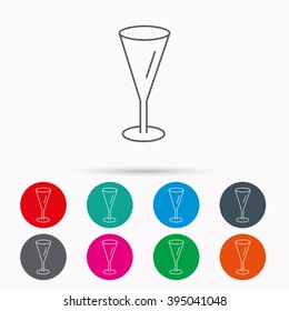 Champagne glass icon. Goblet sign. Alcohol drink symbol. Linear icons in circles on white background.