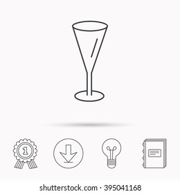 Champagne glass icon. Goblet sign. Alcohol drink symbol. Download arrow, lamp, learn book and award medal icons.