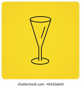 Champagne glass icon. Goblet sign. Alcohol drink symbol. Linear icon on orange background. Vector