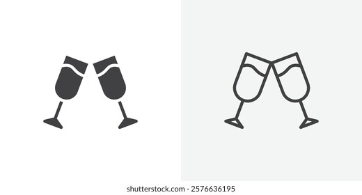 Champagne Glass icon set in black flat solid and outlined style.