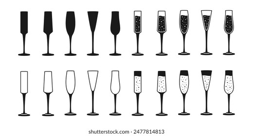 champagne glass icon set. vector illustration isolated on white background.