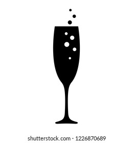 Champagne glass icon. Champagne or sparkling wine with bubbles in tall elegant glass. Vector Illustration